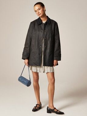 BNWT NEW J. Crew Women's Coated Barn Coat Jacket in Washed Black Grey Combo Sz L